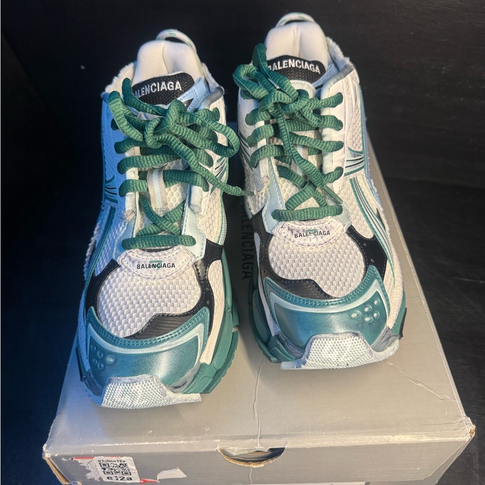 Balenciaga Runner White and Teal Sneakers - Picture 4 of 5